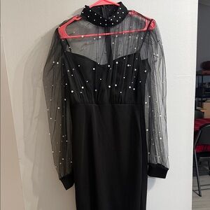 Elegant Black Sheer Pearl Dress